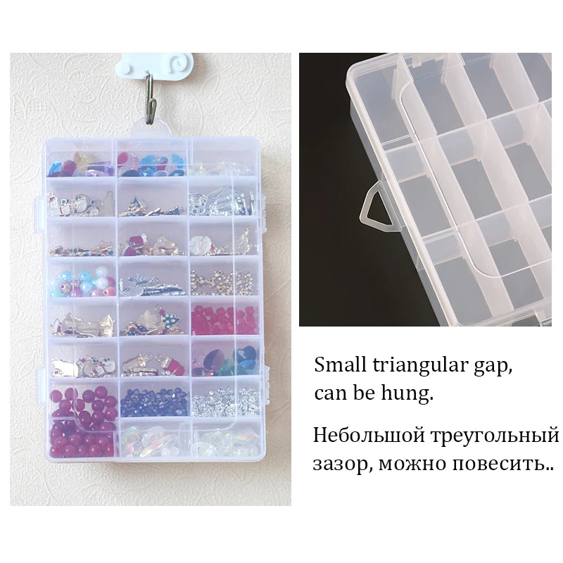 Transparent Plastic Storage Jewelry Box Compartment Adjustable