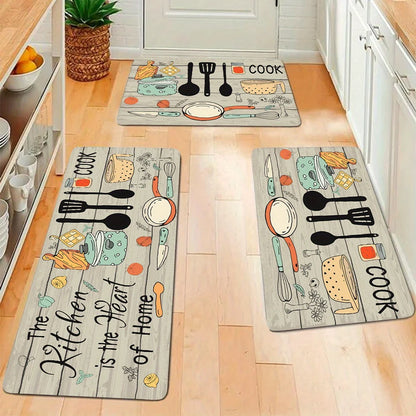 1PC, cartoon knife and fork kitchen waterproof door carpet mat,