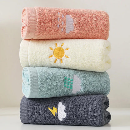 Bathroom cotton towel 74x34cm weather face towel embroidered word cute