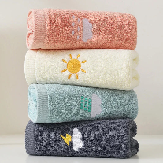 Bathroom cotton towel 74x34cm weather face towel embroidered word cute