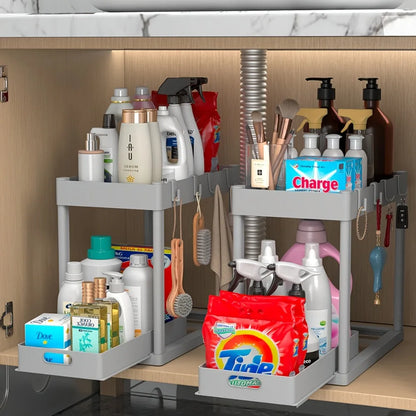 2-Tier Sliding Under Sink Organizer Multifunctional Space-Saving