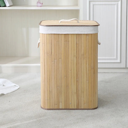 Bamboo Laundry Hamper Foldable Removable Dirty Clothes Basket Large