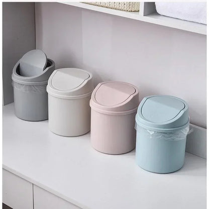 Mini Desktop Bin Small Trash Can Tube with Cover Bedroom Trash Can