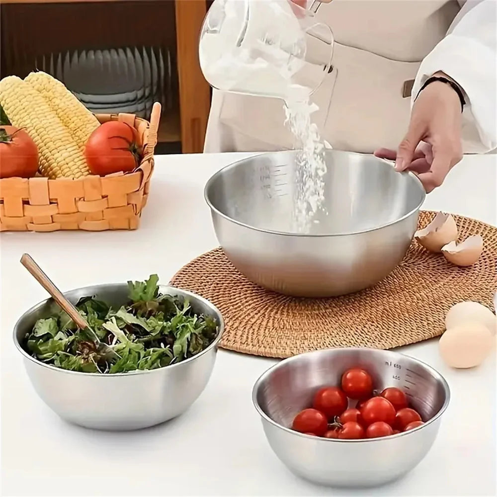1-3 Stainless Steel Bowl Set with Scale for Cooking Baking Food