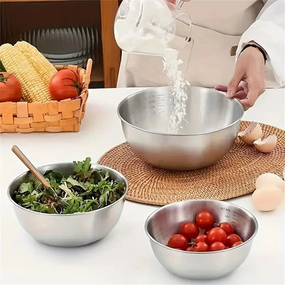 1-3 Stainless Steel Bowl Set with Scale for Cooking Baking Food