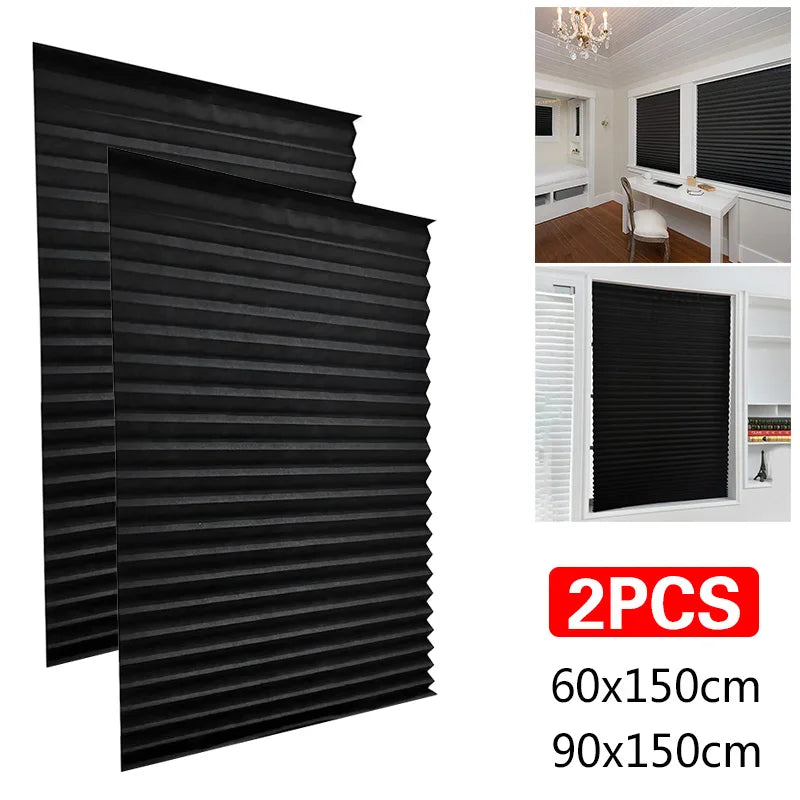 2pcs Self-adhesive Pleated Blackout Blinds Non-woven Folding Curtains