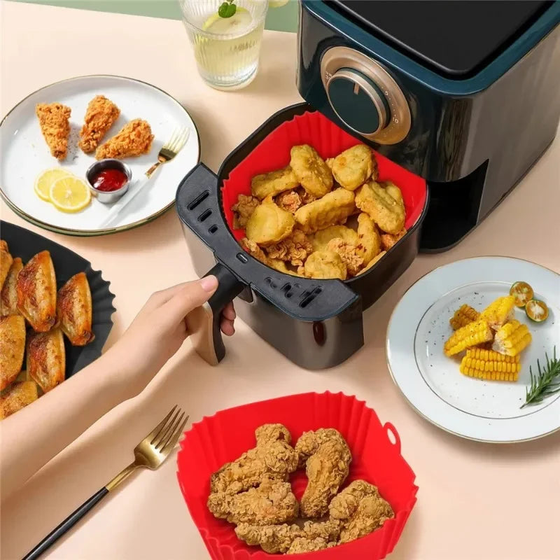 Square Air Fryer Silicone Tray Oven Baking Tray Pizza Fried Chicken