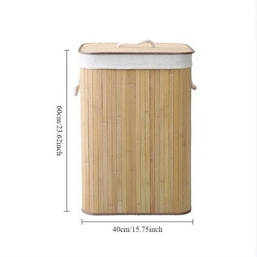 Bamboo Laundry Hamper Foldable Removable Dirty Clothes Basket Large