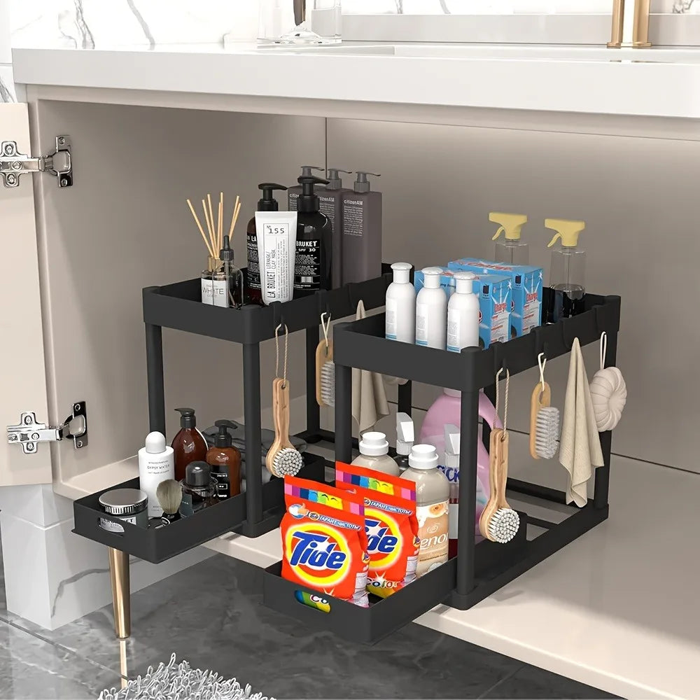 2-Tier Sliding Under Sink Organizer Multifunctional Space-Saving