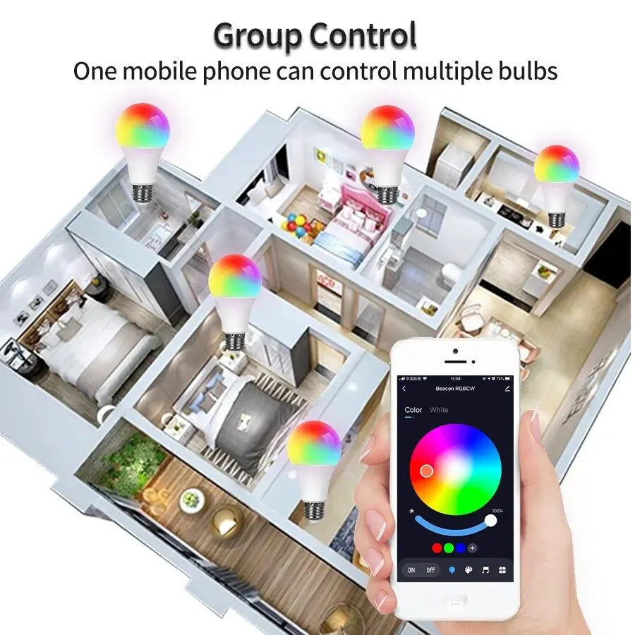 15W E27 Tuya LED Bulb Smart Life APP Control Dimmable RGB Color