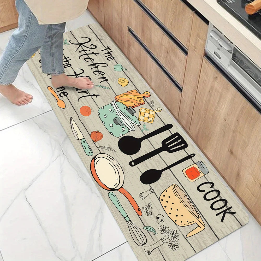 1PC, cartoon knife and fork kitchen waterproof door carpet mat,