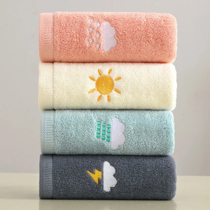 Bathroom cotton towel 74x34cm weather face towel embroidered word cute
