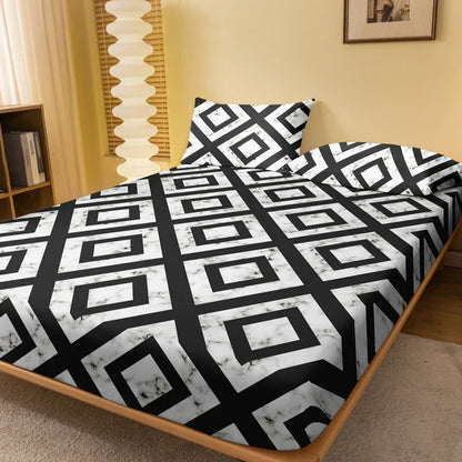 1 piece of black and white back patterned frosted bedsheet, bedroom
