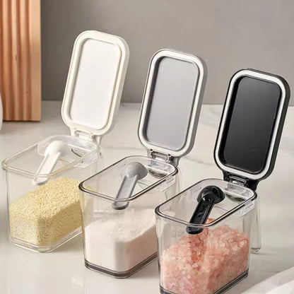 1 Sealed Pop-Top Seasoning Box with Spoon, Household Moisture-Proof