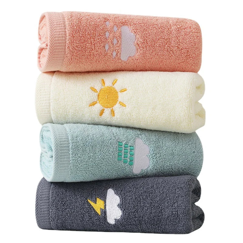 Bathroom cotton towel 74x34cm weather face towel embroidered word cute