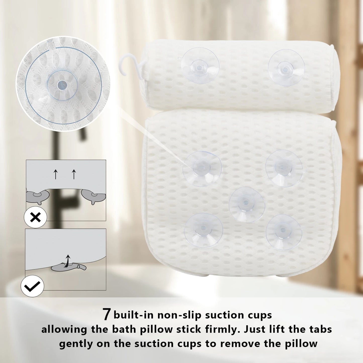 Bath Pillow for Bathtub Support Neck,Head and Back with Non-Slip