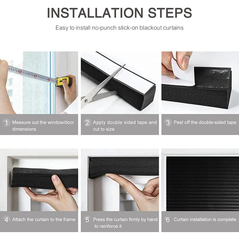 2pcs Self-adhesive Pleated Blackout Blinds Non-woven Folding Curtains