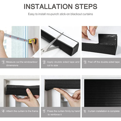 2pcs Self-adhesive Pleated Blackout Blinds Non-woven Folding Curtains