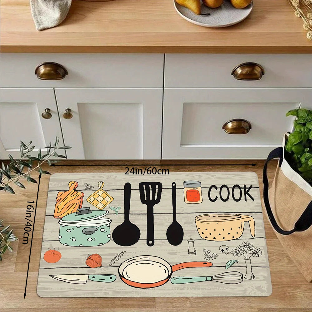 1PC, cartoon knife and fork kitchen waterproof door carpet mat,