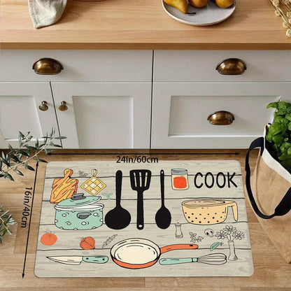 1PC, cartoon knife and fork kitchen waterproof door carpet mat,