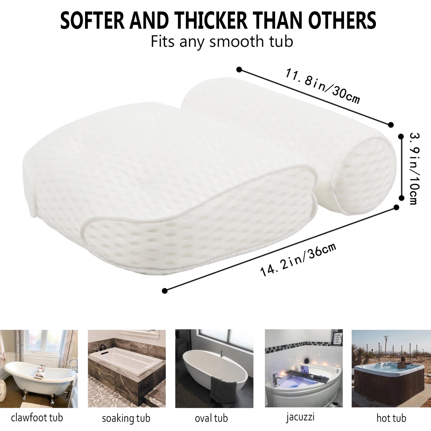 Bath Pillow for Bathtub Support Neck,Head and Back with Non-Slip