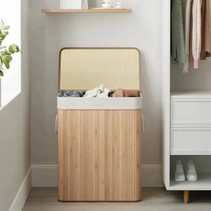 Bamboo Laundry Hamper Foldable Removable Dirty Clothes Basket Large