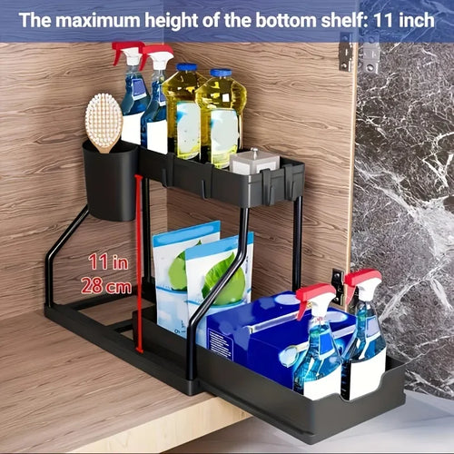 2-Tier Sliding Under Sink Organizer Multifunctional Space-Saving