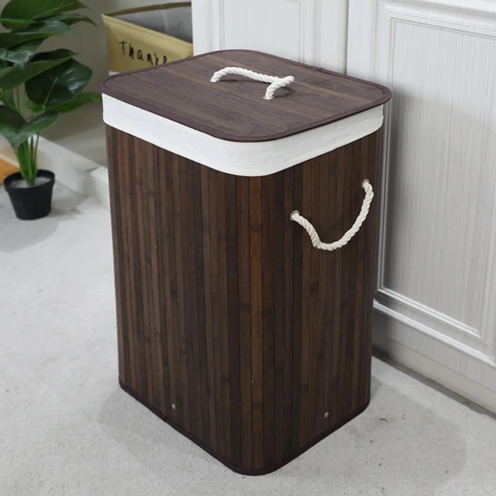 Bamboo Laundry Hamper Foldable Removable Dirty Clothes Basket Large