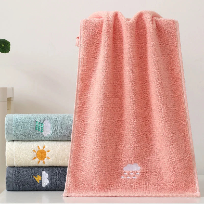 Bathroom cotton towel 74x34cm weather face towel embroidered word cute