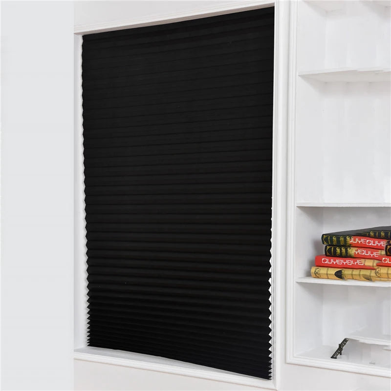 2pcs Self-adhesive Pleated Blackout Blinds Non-woven Folding Curtains