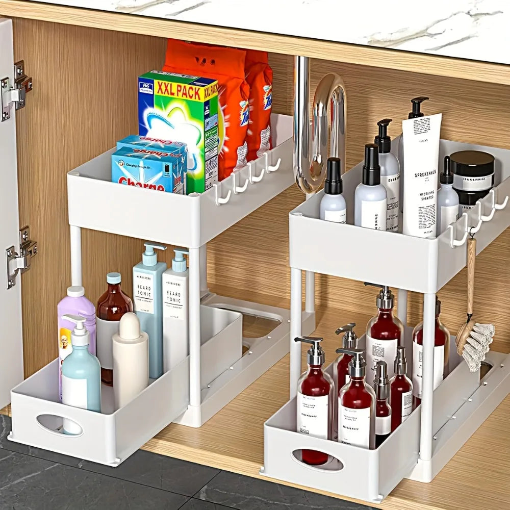 2-Tier Sliding Under Sink Organizer Multifunctional Space-Saving