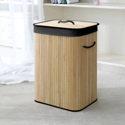 Bamboo Laundry Hamper Foldable Removable Dirty Clothes Basket Large