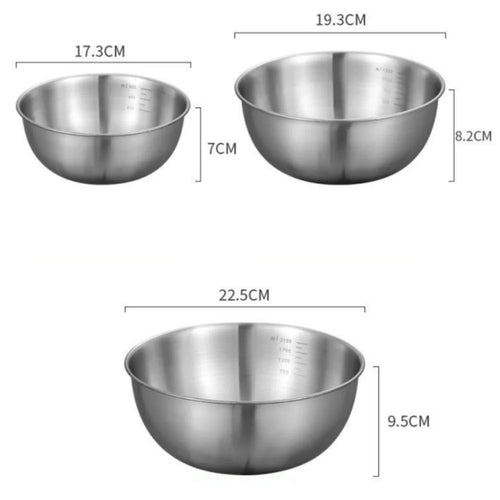 1-3 Stainless Steel Bowl Set with Scale for Cooking Baking Food
