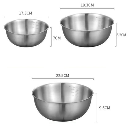 1-3 Stainless Steel Bowl Set with Scale for Cooking Baking Food