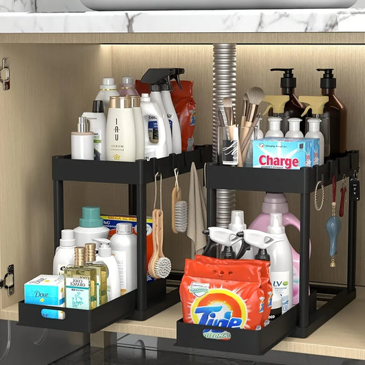 2-Tier Sliding Under Sink Organizer Multifunctional Space-Saving